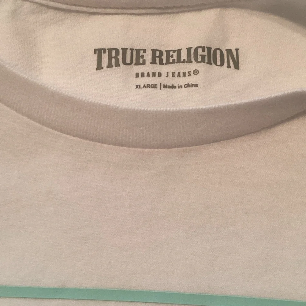 True Religion Cream Tee with Mint Green Logo